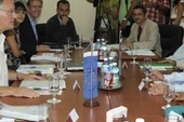 Chief European negotiator for the EU-Cuba talks Christian Leffler (L) and Cuban Deputy Foreign Minister Abelardo Moreno (R) hold the fifth round of negotiations towards a political dialogue and cooper