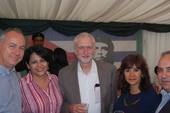 Rob Miller, CSC Director, Teresita Vicente, Cuban Ambassador, Jeremy Corbyn, Labour Leader, Laura Alvarez and Antonio Rodríguez Valcarcel, Cuban Embassy Minister Counsellor