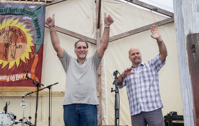 Rene and Gerardo receive a standing ovation at Tolpuddle Festival: photo Mark Thomas