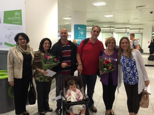 Rene and Gerardo arriving at Gatwick airport with their families on Friday morning