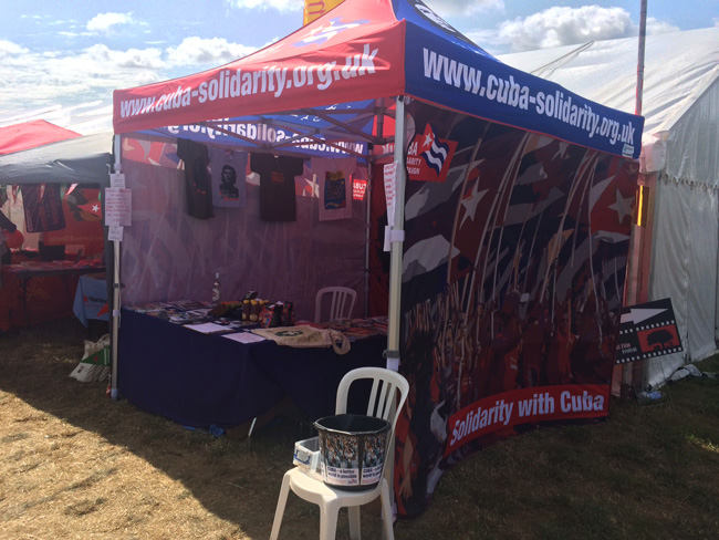 The Cuba Solidarity Campaign stand providing information about Cuba and the campaign at the Tolpuddle Festival